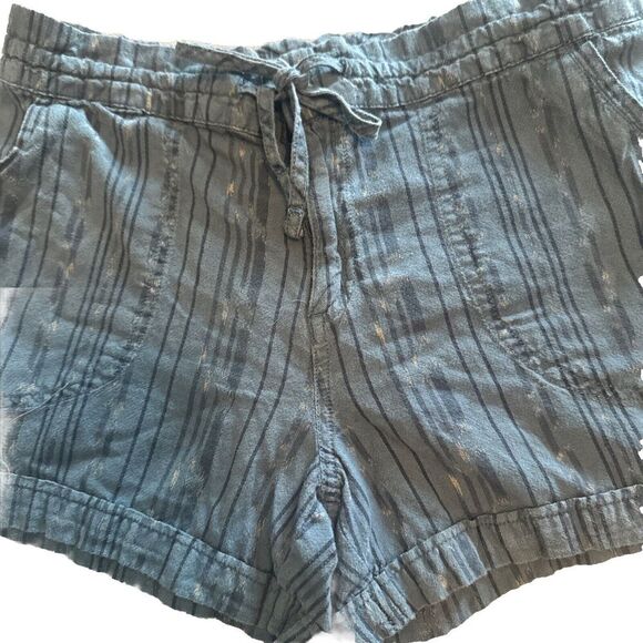 Women’s Prana Shorts Arlie Blue Organic Cotton Striped Pockets Paperbag Sz Med - Picture 2 of 8